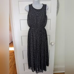 OAK & FORT WHITE AND BLACK FLOWY SHEER MIDI MXI POLKA DOT DRESS SIZE S/M*